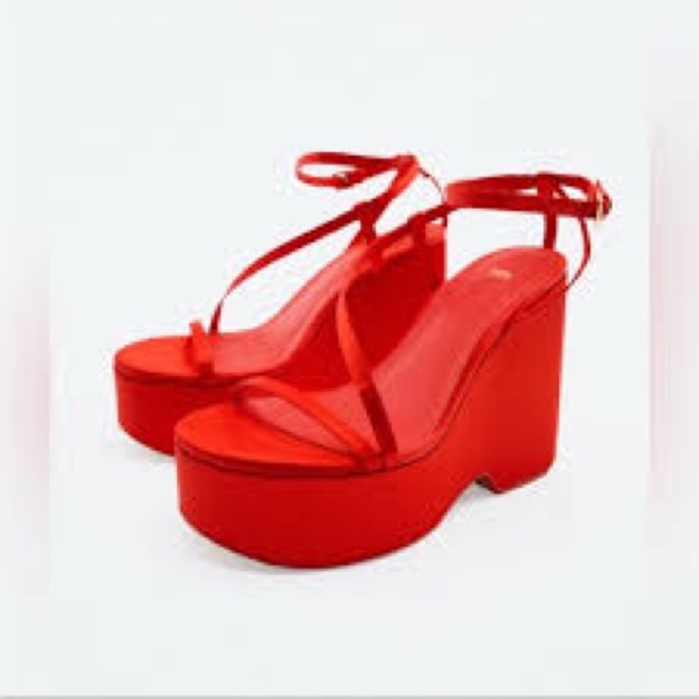 Zara Bright Red Platform Wedge Sandals